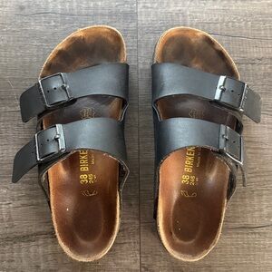 Birkenstock Arizona Black Leather Two Strap Sandals EU 38 US 7–7.5